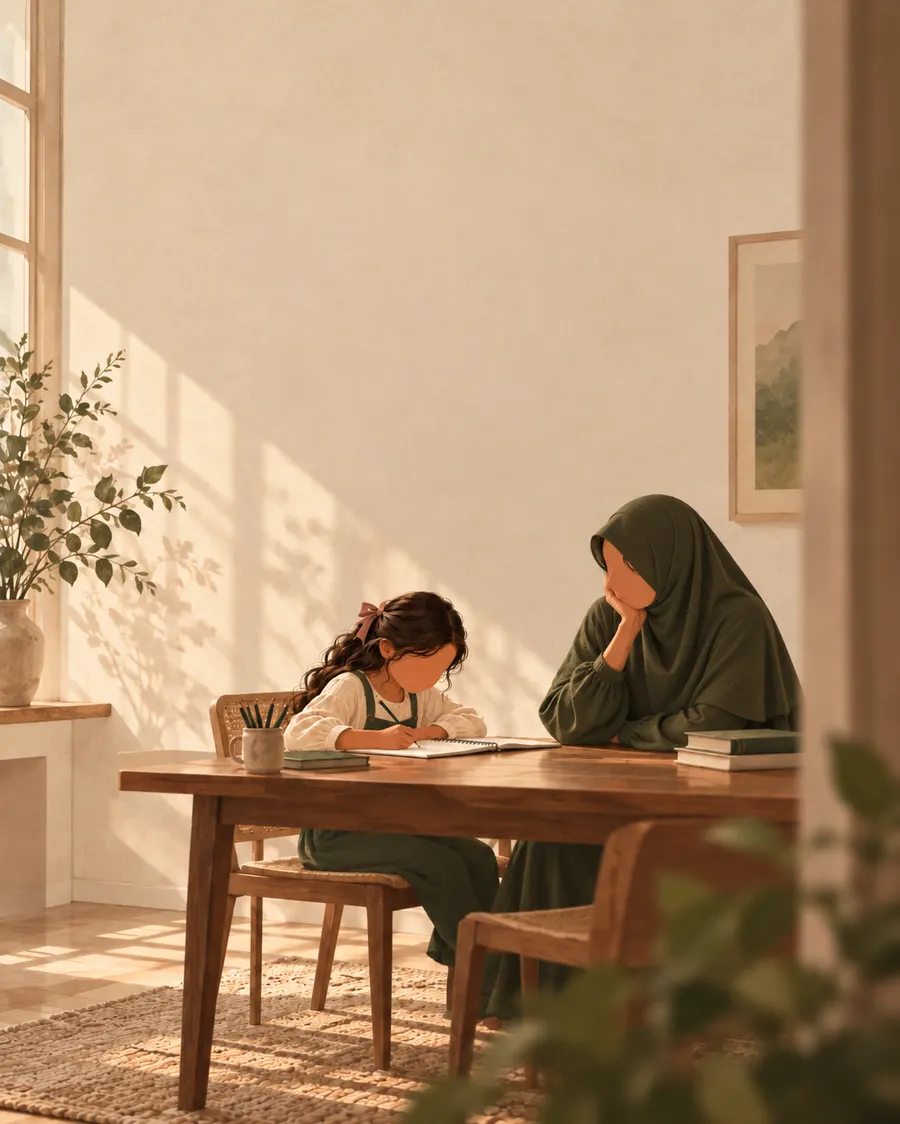 Illustration of me teaching my daughter at the dining table